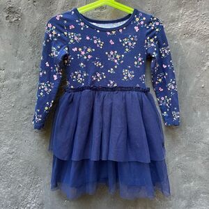 CARTER’S FLORAL BUTTERFLY JERSEY TUTU DRESS TULLE OVERLAY NAVY BLUE 3T